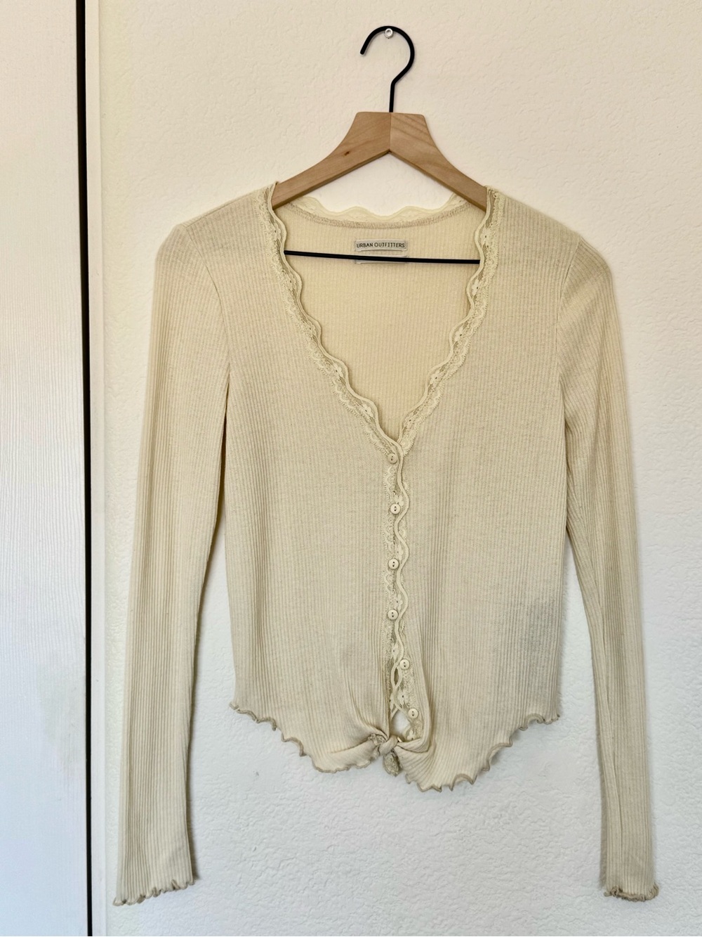 Urban Outfitters Oatmeal Lacey Button-Up Top Size Medium